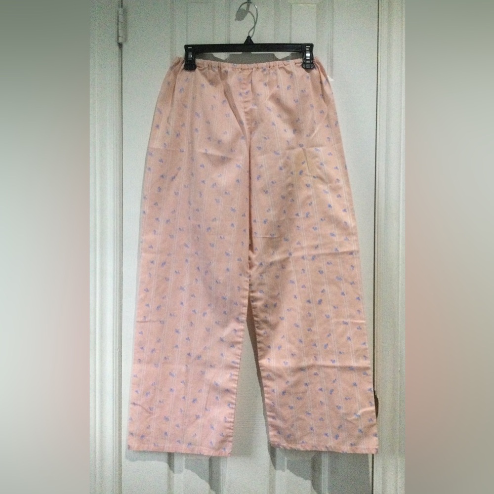Pink Pajama Pants with Blue Floral Print